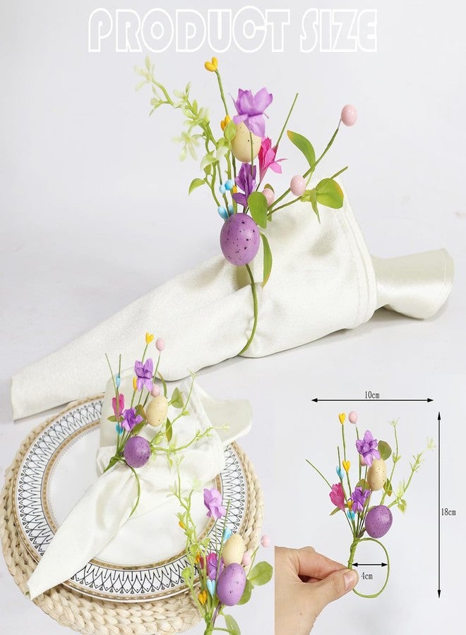 BASEMMAHER Easter Eggs Napkin Ring Set of 4, Spring Colorful Foam Eggs Floral Napkin Ring Holder Farmhouse Table Decoration for Easter Family Dining Banquet Wedding Holiday Table Decor - Image 2