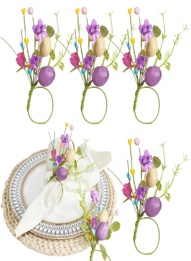 BASEMMAHER Easter Eggs Napkin Ring Set of 4, Spring Colorful Foam Eggs Floral Napkin Ring Holder Farmhouse Table Decoration for Easter Family Dining Banquet Wedding Holiday Table Decor - Image 1