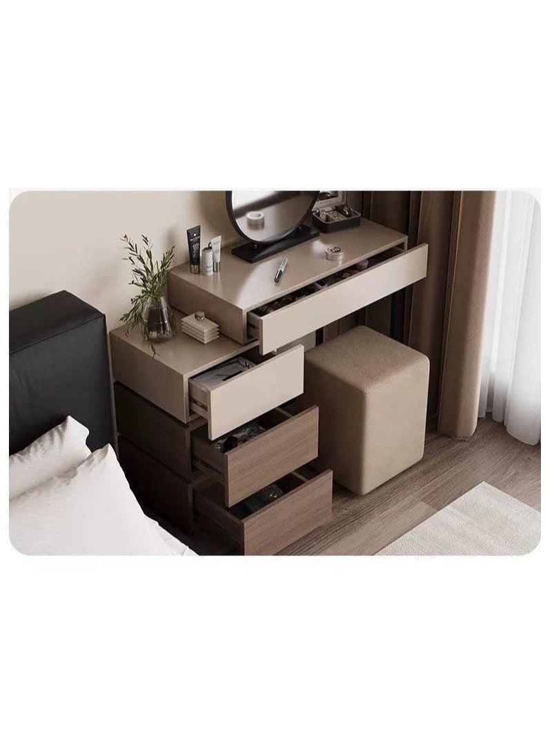 AWD Modern Vanity Dressing Table Set with Mirror and Stool, 80 cm, Brown and Beige, 4-Drawer Storage, Women's Makeup Desk Minimalist Design for Small Bedrooms. - Image 3