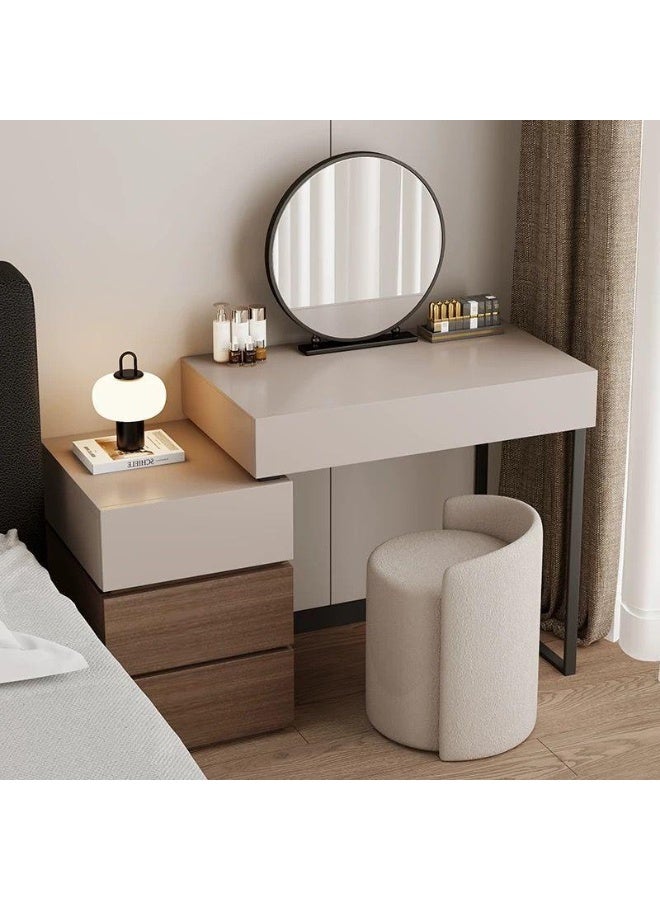 AWD Modern Vanity Dressing Table Set with Mirror and Stool, 80 cm, Brown and Beige, 4-Drawer Storage, Women's Makeup Desk Minimalist Design for Small Bedrooms. - Image 4