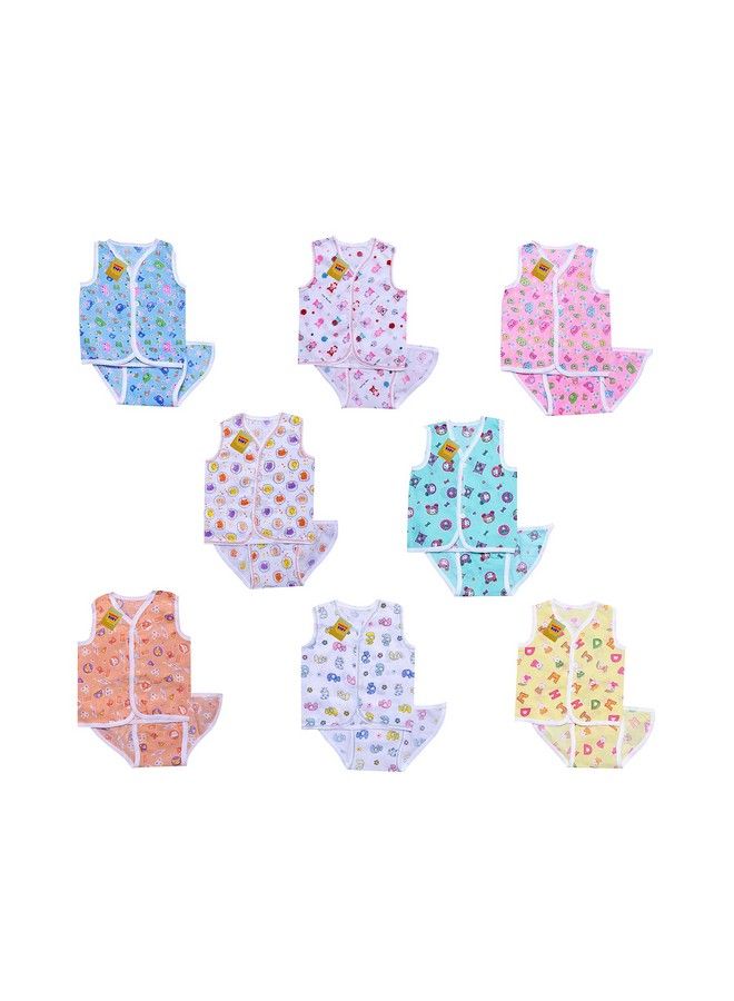 FARETO طقم حفاضات جابلا للجنسين حديثي الولادة مع طبقة واحدة من الحفاضات القماشية المتطابقة مع مجموعة صدرية مع رباط على الطراز الهندي من 8 قطع (8 جابلا و8 حفاضات) (مقاس 06 أشهر L12 بوصة B10 بوصة) - Image 1