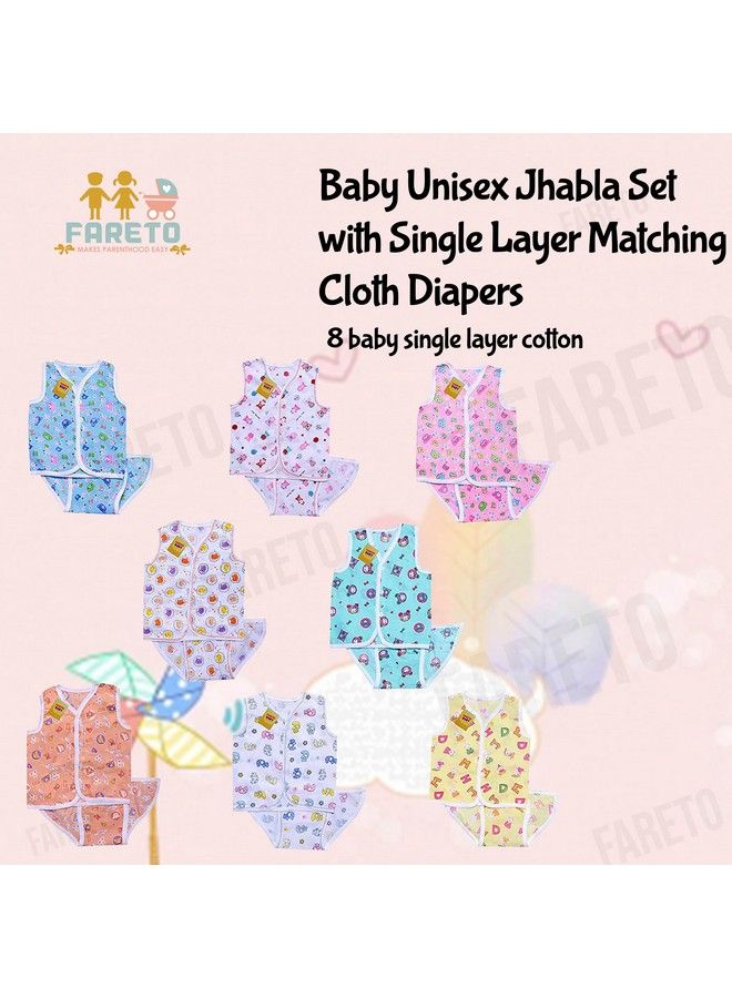 FARETO طقم حفاضات جابلا للجنسين حديثي الولادة مع طبقة واحدة من الحفاضات القماشية المتطابقة مع مجموعة صدرية مع رباط على الطراز الهندي من 8 قطع (8 جابلا و8 حفاضات) (مقاس 06 أشهر L12 بوصة B10 بوصة) - Image 4