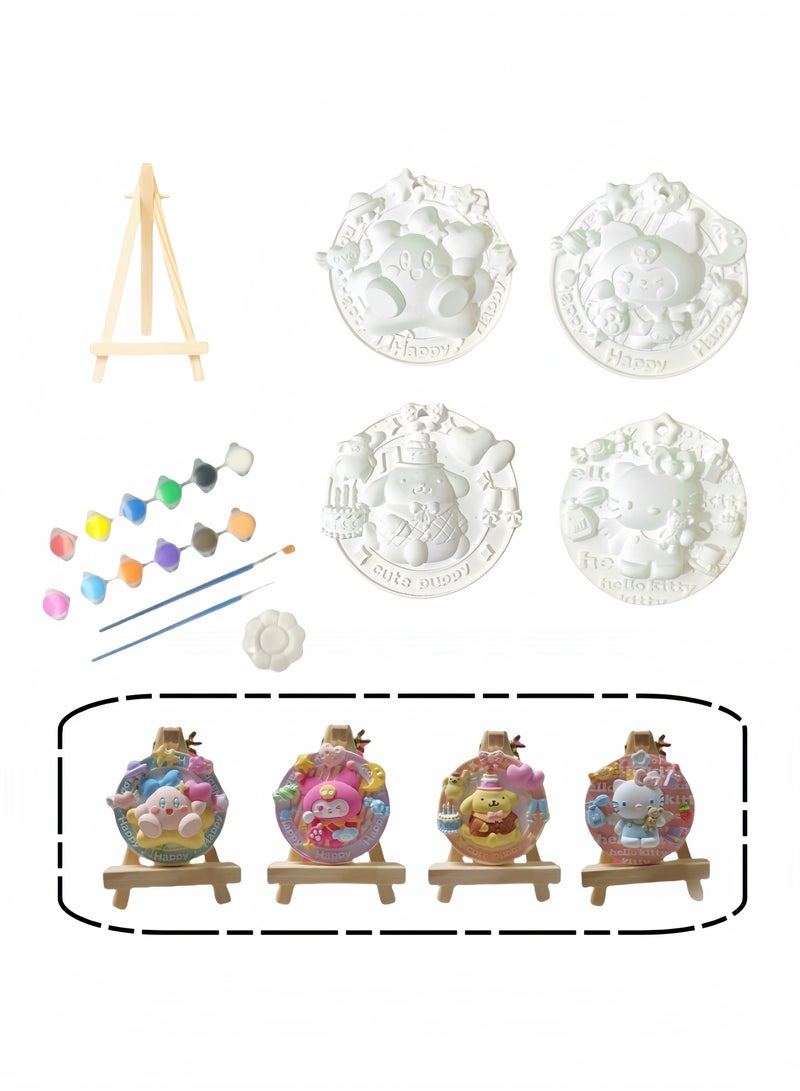 DIY 3D Gypsum Graffiti 3D Colored Gypsum Doll White Embryo Colored Gypsum Painting (includes gypsum board x 4, 12 colors of paint, three-dimensional frame x 1, color palette x 1, and color pens x 2)  - Image 1