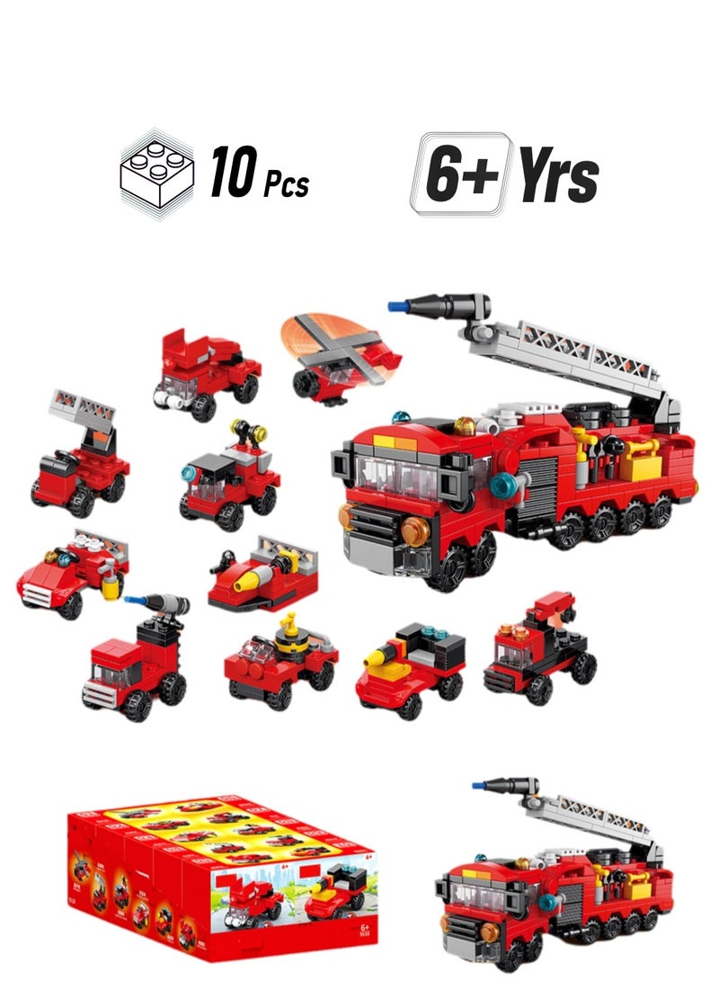 Loquat Children's Educational Small Particle Assembly Building Block Collection Set Toy(Fire Truck 10 Small Boxes) - Image 1