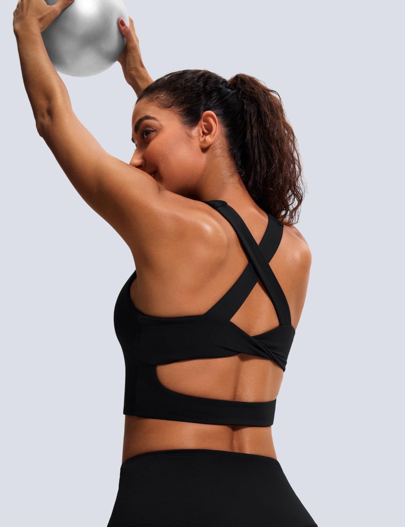 JOYSPELS Sports Bras for Women Extra Comfort Criss-Cross Back Padded Workout Tops for Women Medium Support Black - Image 4
