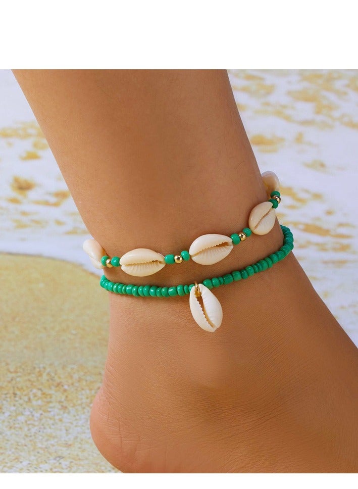 Bohemian style layered shell ankle chain for girls, high-end feeling, summer beach, rice bead shell ankle chain - Image 3