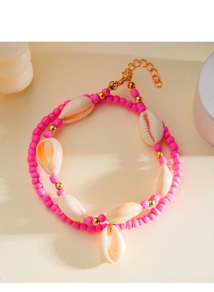 Bohemian style layered shell ankle chain for girls, high-end feeling, summer beach, rice bead shell ankle chain - Image 1