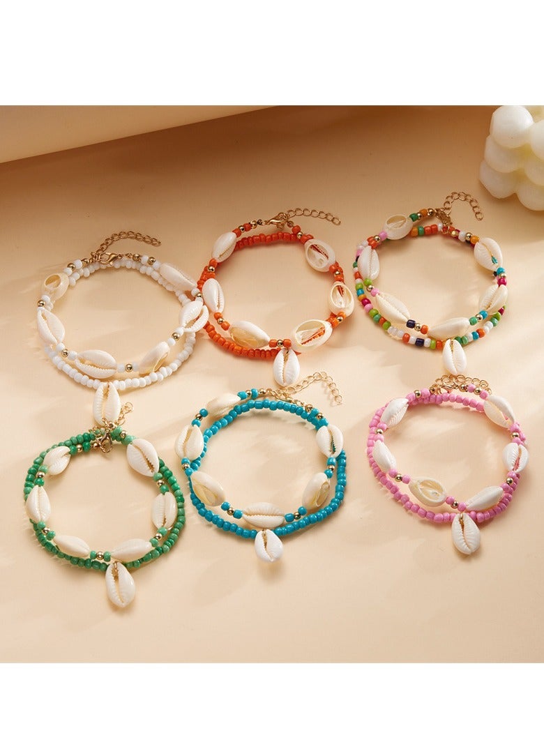 Bohemian style layered shell ankle chain for girls, high-end feeling, summer beach, rice bead shell ankle chain - Image 2