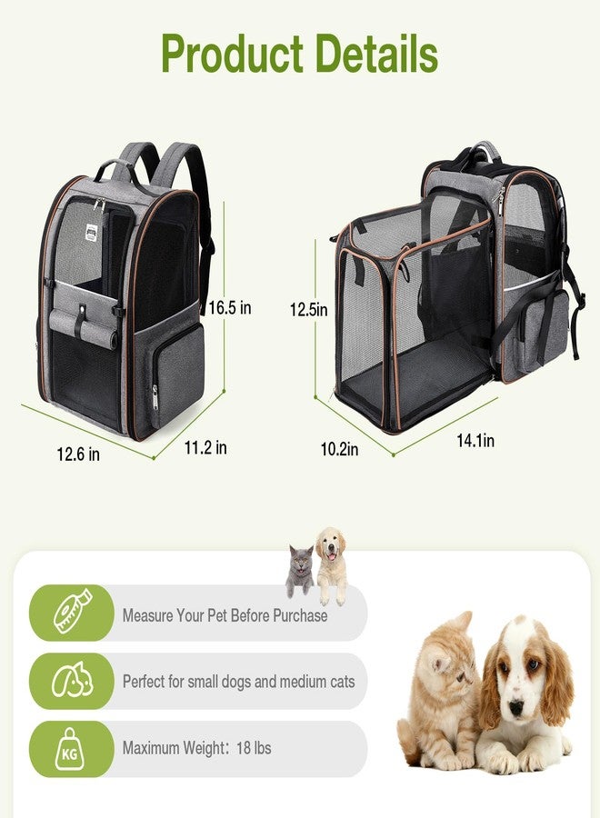 Lekebobor Cat Backpack Carrier Expandable Large Dog Carrier Backpack for Small Dogs Medium Cats Fit Up to 18 Lbs, Dog Backpack Carrier, Foldable Puppy Backpack Carrier for Travel, Hiking, Grey - Image 2