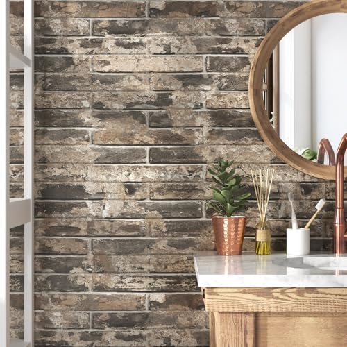Wallderful Vintage Brown Brick Wallpaper Peel and Stick Textured 3D Faux Brick Contact Paper Self Adhesive Waterproof Stick on Wallpaper for Bedroom Bathroom Kitchen Backsplash Removable Decor Vinyl - Image 1