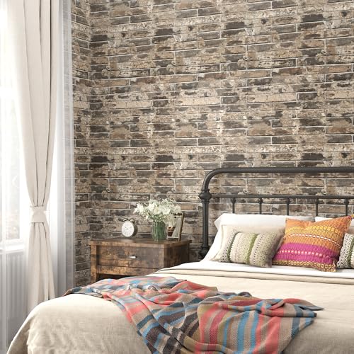 Wallderful Vintage Brown Brick Wallpaper Peel and Stick Textured 3D Faux Brick Contact Paper Self Adhesive Waterproof Stick on Wallpaper for Bedroom Bathroom Kitchen Backsplash Removable Decor Vinyl - Image 3
