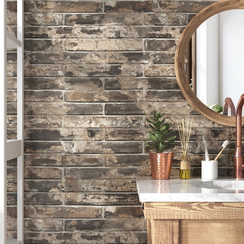 Wallderful Vintage Brown Brick Wallpaper Peel and Stick Textured 3D Faux Brick Contact Paper Self Adhesive Waterproof Stick on Wallpaper for Bedroom Bathroom Kitchen Backsplash Removable Decor Vinyl - Image 2