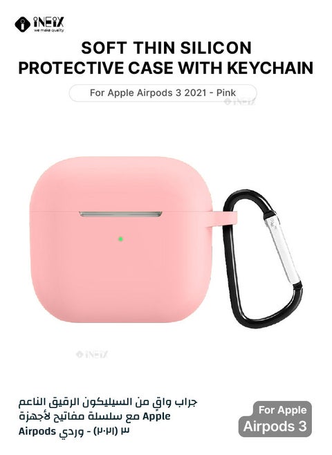 Soft Silicone Case Cover With Carabiner For Apple AirPods 3 (3Rd Greneration) 2021 - Pink