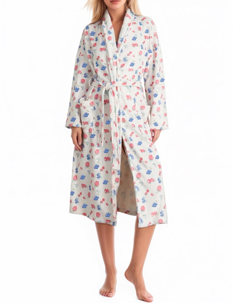 TIKITIDES Robes for Women Cute Robes Spring Summer Robe Fleece Bathrobes Women Robe Soft Plush Fruit Floral Print Lightweight Fuzzy Lounge Bathrobe - Image 1