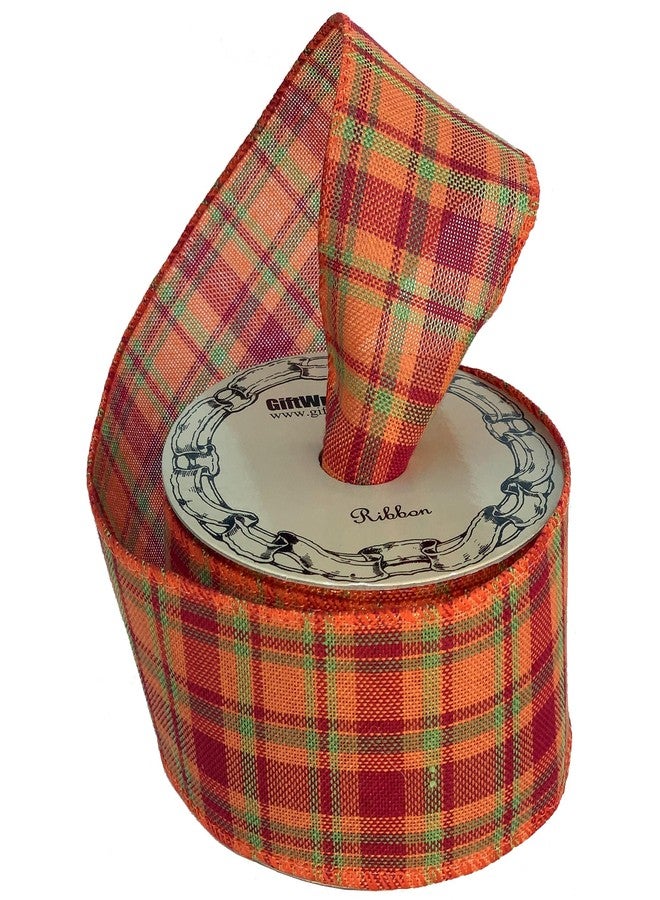 GiftWrap Etc. Fall Cider Plaid Wired Ribbon - 2 1/2" x 10 Yards, Orange, Green, Red, Halloween, Thanksgiving, Fall Plaid, Autumn Decor, Christmas Ribbon, Farmhouse Decor, Garland, Wreath, Bows, Gift Basket, - Image 1
