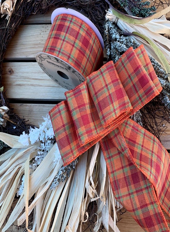 GiftWrap Etc. Fall Cider Plaid Wired Ribbon - 2 1/2" x 10 Yards, Orange, Green, Red, Halloween, Thanksgiving, Fall Plaid, Autumn Decor, Christmas Ribbon, Farmhouse Decor, Garland, Wreath, Bows, Gift Basket, - Image 2