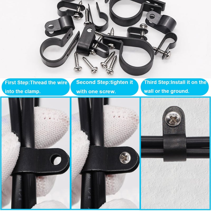 TWTADE 306PCS Black Cable Clamps Nylon Plastic R-Type 6 Sizes 3/16'' 1/4'' 3/8'' 1/2'' 3/4'' 1'' Cable Mounting Wire Clips Assortment Kit with Screws for Wire Management H-049 - Image 5