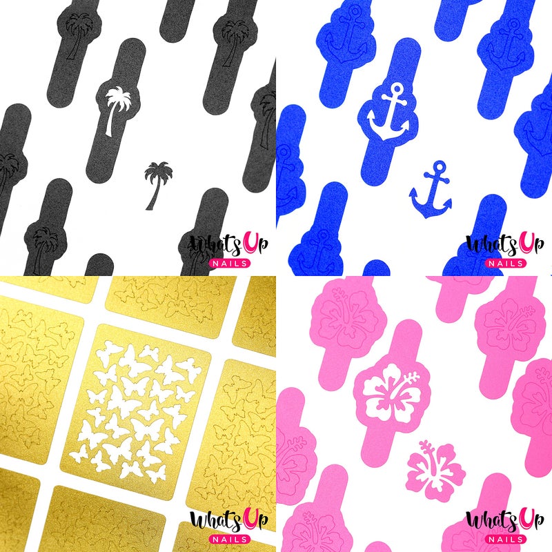 Whats Up Nails - Nail Vinyl Stencils Variety Pack 4pcs (Anchor, Palm, Hibiscus, Butterflies) for Nail Art Design - Image 2