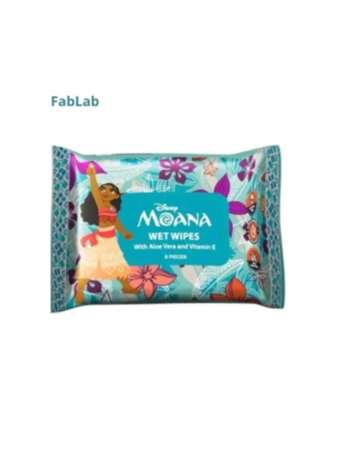 Fab Lab Disney Moana Wet Wipes for Kids, with Aloe Vera and Vitamin E, 8 Count (Pack of 8)