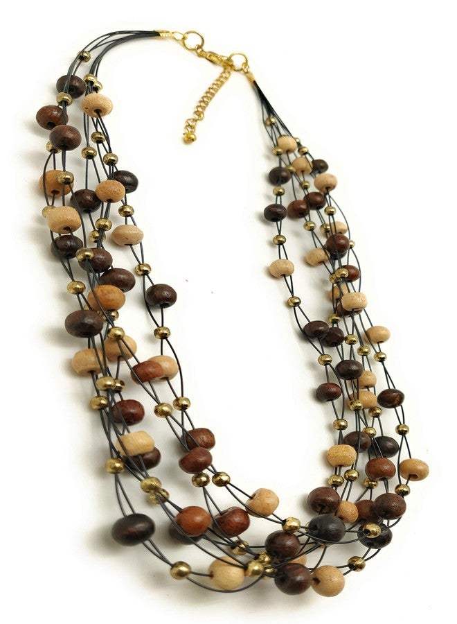 DCA Handcrafted Wooden Bead Layered Necklace for Women Boho Ethnic Multi Strand Necklace for Casual - Image 1