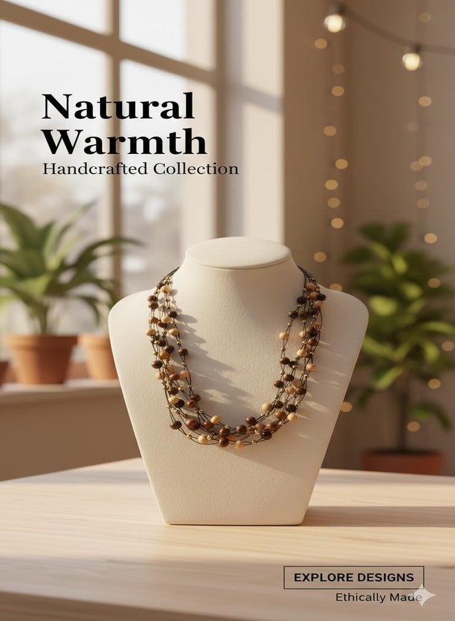 DCA Handcrafted Wooden Bead Layered Necklace for Women Boho Ethnic Multi Strand Necklace for Casual - Image 4