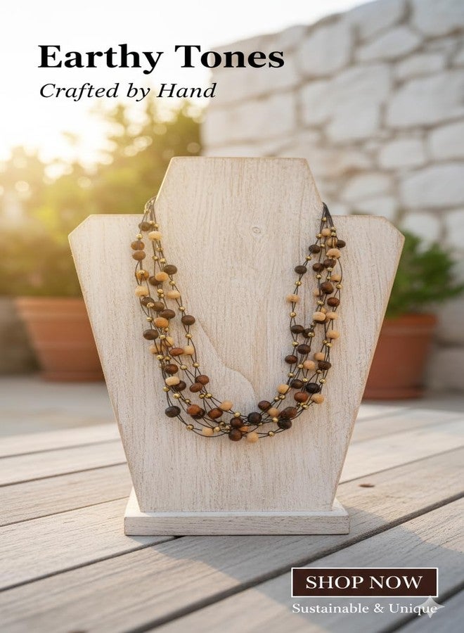 DCA Handcrafted Wooden Bead Layered Necklace for Women Boho Ethnic Multi Strand Necklace for Casual - Image 5