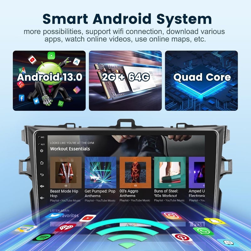 Podofo 2G+64G Android Car Stereo for Honda CRV 2007-2011 with Wireless Carplay/Android Auto with WiFi GPS Navigation, 9" Touchscreen Bluetooth Car Radio Support USB FM/RDS EQ HD Backup - Image 4