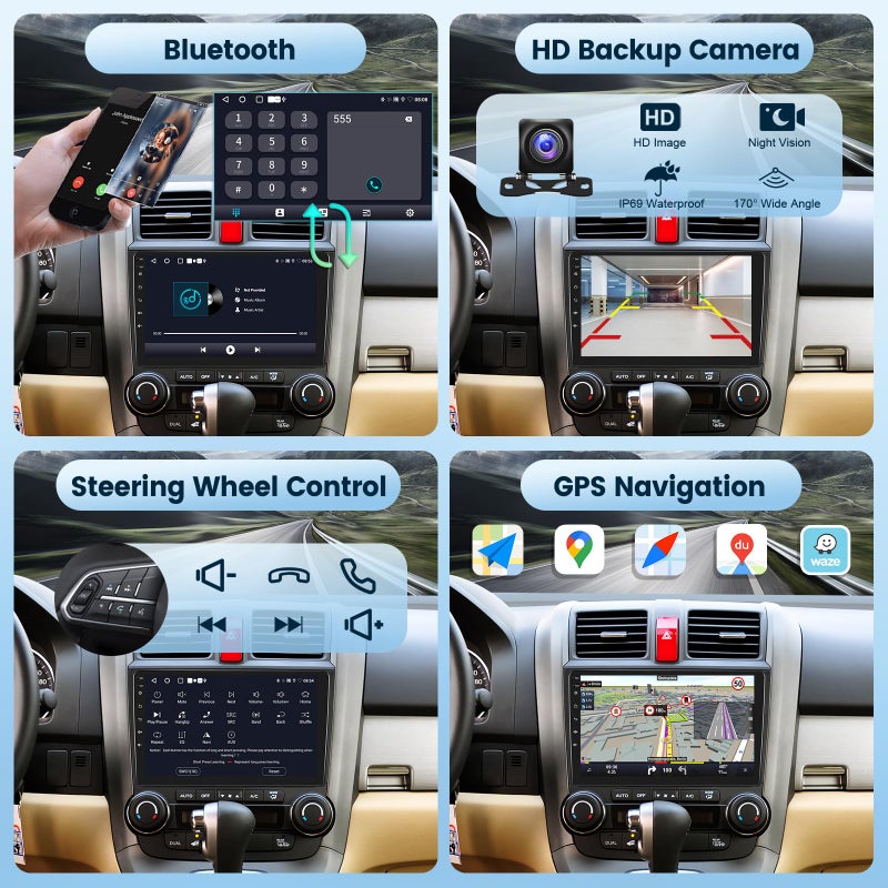 Podofo 2G+64G Android Car Stereo for Honda CRV 2007-2011 with Wireless Carplay/Android Auto with WiFi GPS Navigation, 9" Touchscreen Bluetooth Car Radio Support USB FM/RDS EQ HD Backup - Image 5