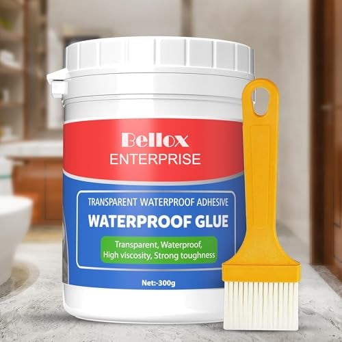 BELLOX ENTERPRISE 300gm Transparent Waterproof Glue with Brush, Silicone Glue for Roof Water Leakage Crack Seal Agent Indoor & Outdoor, Waterproofing Coating Sealant for Bathroom, Pipes, Wall, Tile Surface Window - Image 1