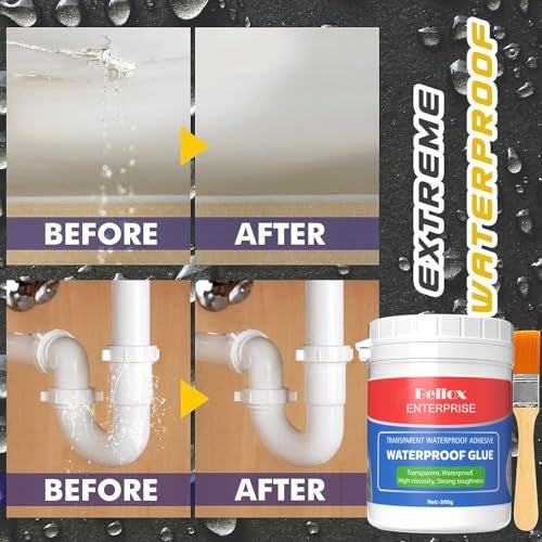 BELLOX ENTERPRISE 300gm Transparent Waterproof Glue with Brush, Silicone Glue for Roof Water Leakage Crack Seal Agent Indoor & Outdoor, Waterproofing Coating Sealant for Bathroom, Pipes, Wall, Tile Surface Window - Image 5