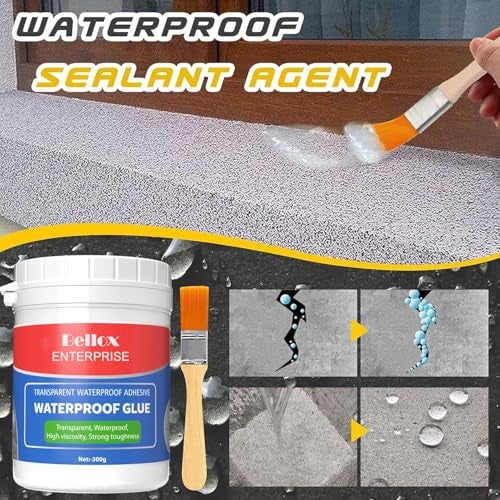 BELLOX ENTERPRISE 300gm Transparent Waterproof Glue with Brush, Silicone Glue for Roof Water Leakage Crack Seal Agent Indoor & Outdoor, Waterproofing Coating Sealant for Bathroom, Pipes, Wall, Tile Surface Window - Image 3