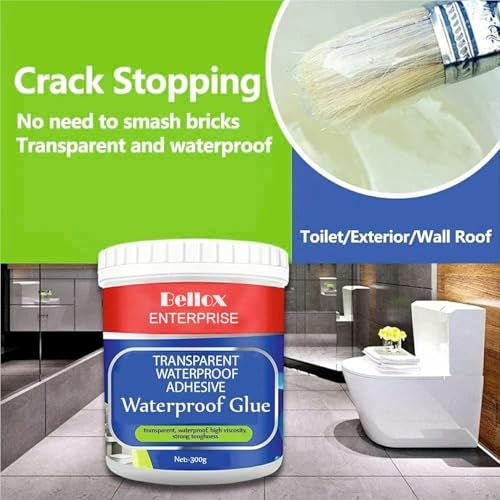 BELLOX ENTERPRISE 300gm Transparent Waterproof Glue with Brush, Silicone Glue for Roof Water Leakage Crack Seal Agent Indoor & Outdoor, Waterproofing Coating Sealant for Bathroom, Pipes, Wall, Tile Surface Window - Image 2