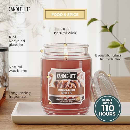 CANDLE-LITE شموع كاندل لايت المعطرة لفصل الخريف، لفائف القرفة، 18 أونصة، مصنوعة بفخر في الولايات المتحدة الأمريكية، شمعة للعلاج العطري، بفتيلة واحدة مع 110 ساعة من وقت الاحتراق، مثالية لخلق جو مريح - Image 2
