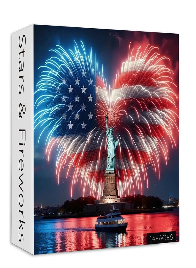 PICKFORU Stars & Fireworks Jigsaw Puzzle 1000 Pieces, American Flag Statue of Liberty Puzzles for Adults, Unique Firework Heart 1000 Piece Puzzle as Wall Decor - Image 1