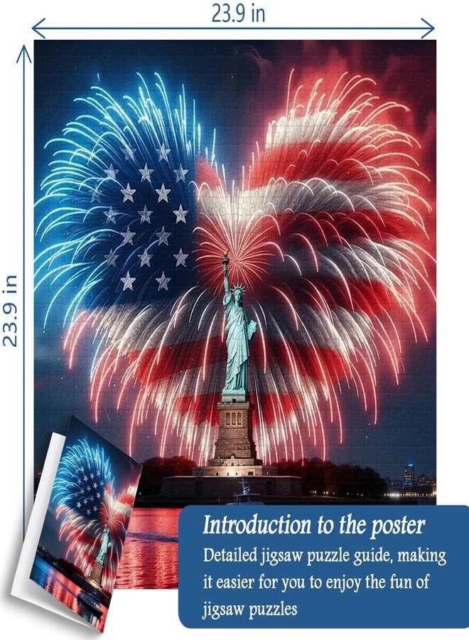 PICKFORU Stars & Fireworks Jigsaw Puzzle 1000 Pieces, American Flag Statue of Liberty Puzzles for Adults, Unique Firework Heart 1000 Piece Puzzle as Wall Decor - Image 4