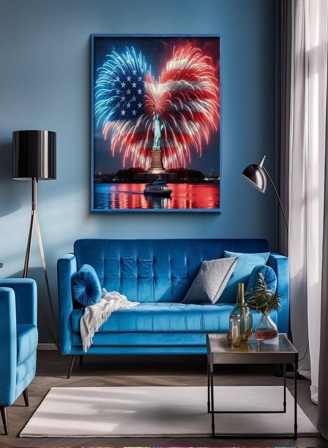 PICKFORU Stars & Fireworks Jigsaw Puzzle 1000 Pieces, American Flag Statue of Liberty Puzzles for Adults, Unique Firework Heart 1000 Piece Puzzle as Wall Decor - Image 3