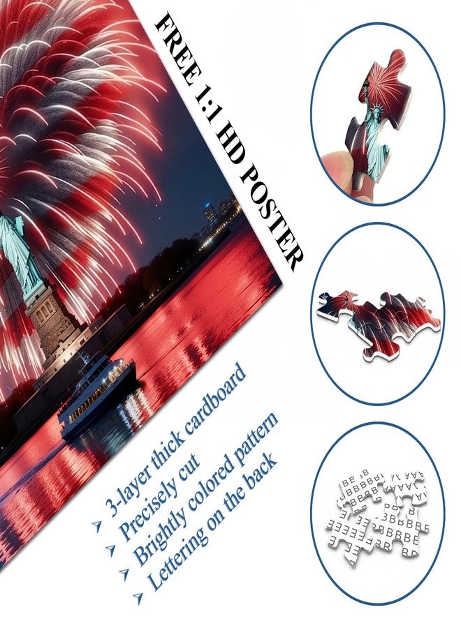 PICKFORU Stars & Fireworks Jigsaw Puzzle 1000 Pieces, American Flag Statue of Liberty Puzzles for Adults, Unique Firework Heart 1000 Piece Puzzle as Wall Decor - Image 5
