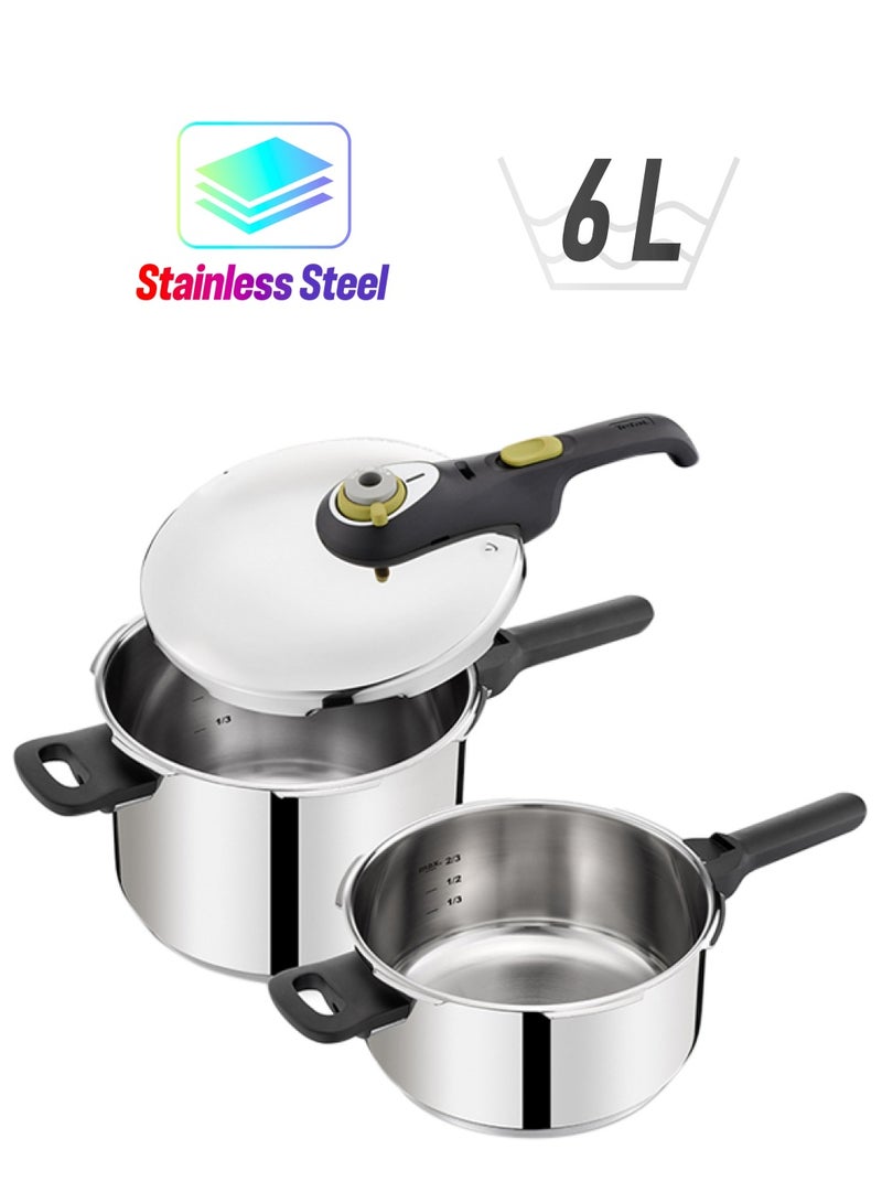 3-Piece Stainless Steel Manual Pressure Cooker Set Includes Small Pressure Cooker Large Pressure Cooker