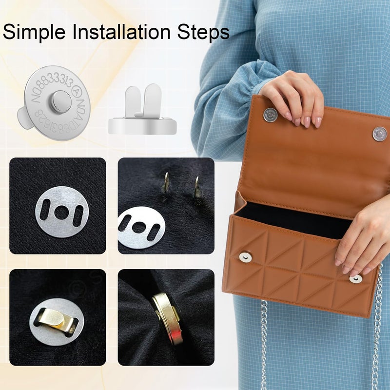 CooBigo 24Sets Magnetic Snaps for Purse Closures 14mm Magnetic Fastener Replacement Kit Magnetic Snaps for Purses and Totes Clothing Bag DIY Craft - Image 3