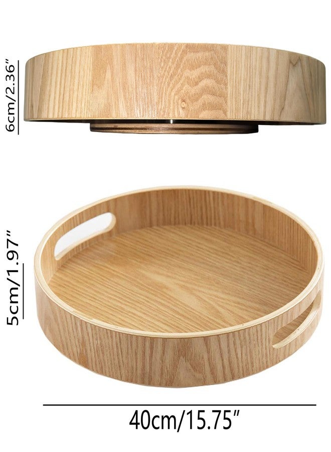 i-lan 16 Inch Large Wooden Lazy Susan Turntable - Wood Rotating Serving Tray for Dining Table & Countertop, Round Table Top Organizer with Handles, High Edges & Non-Slip Base - Image 3
