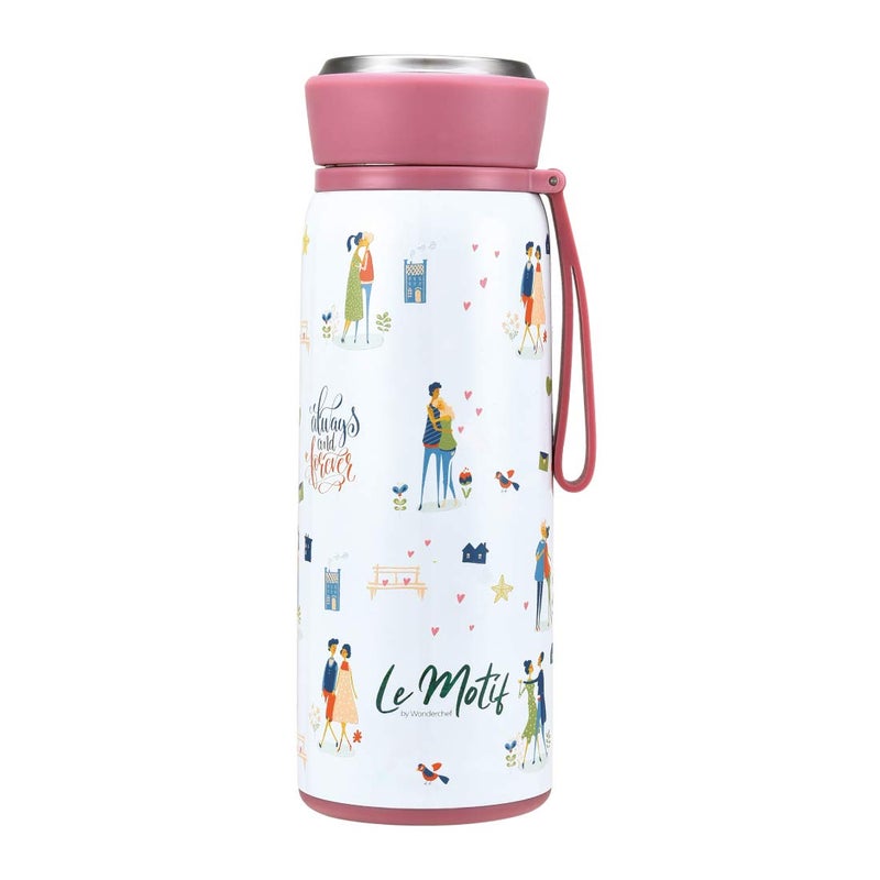 Wonderchef Le Motif L'Amour, 420ml, Stainless Steel Double Wall Water Bottle, 3D Embossed Design, Spill & Leak Proof, 2 Years Warranty - Image 1