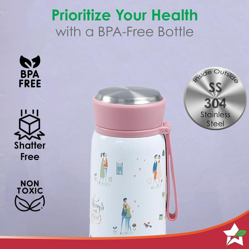 Wonderchef Le Motif L'Amour, 420ml, Stainless Steel Double Wall Water Bottle, 3D Embossed Design, Spill & Leak Proof, 2 Years Warranty - Image 3