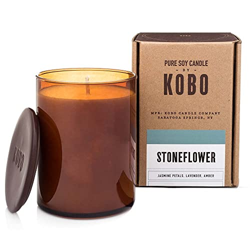 KOBO Stoneflower Scented Candle (15 oz) | 100% Pure Soy Wax Candles | Jar Candle Hand-Poured in USA | All Natural, Long Lasting 100 Hour Burning Candles | Scented Candles for Home - Image 1