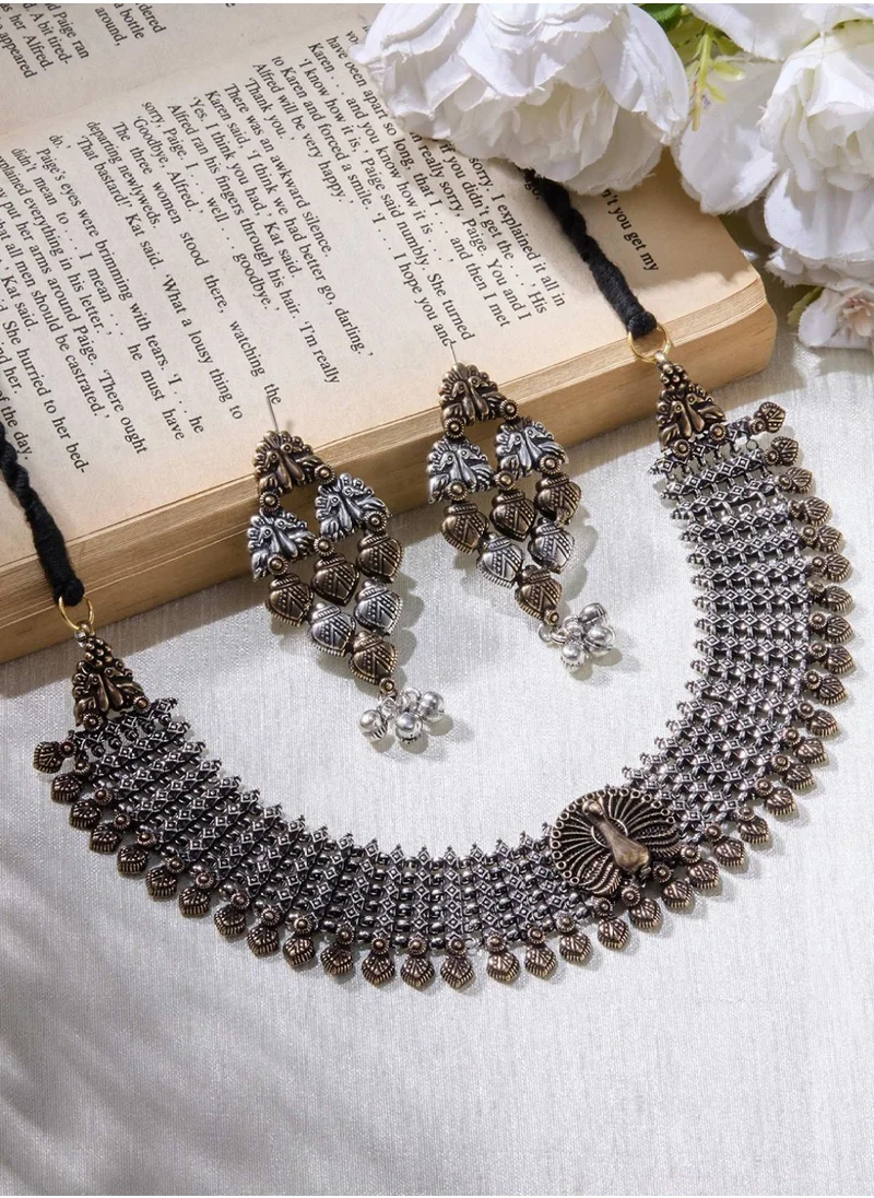 برياسي Dual Plated Oxidized Necklace  Earrings