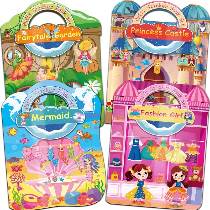 Kalysky Dress Up Sticker Books for Girls Ages 24 48 Reusable Puffy 3D Sticker Books for Toddlers 24 Years Include Princess Mermaid Fairy and Fashion GirlActivity Book for Toddlers 13