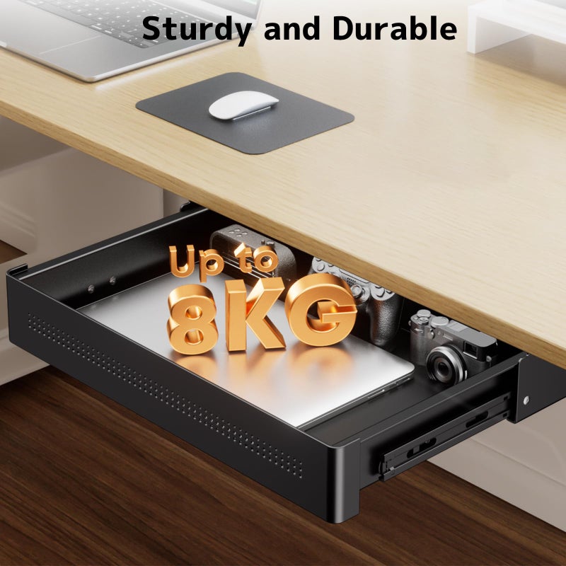 PUTORSEN Under Desk Storage Drawer 15.7" Wide - Smooth Slide Out Organizer for Standing Desk & Home Office,Max Load 17.6 lbs,Quiet Glide, Black - Image 3