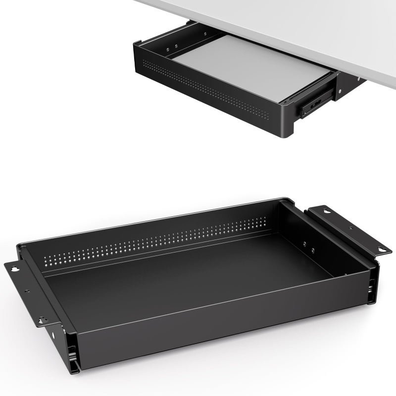 PUTORSEN Under Desk Storage Drawer 15.7" Wide - Smooth Slide Out Organizer for Standing Desk & Home Office,Max Load 17.6 lbs,Quiet Glide, Black - Image 1