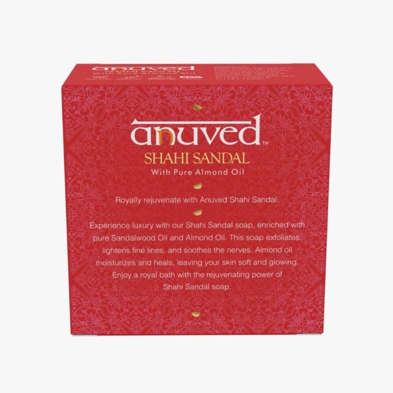 Anuved Shahi Sandal Soap Pack of 6 125g each Pure Sandalwood Oil Almond Oil Moisturizing Glowing Soothing Paraben Chemical Free Herbal Bath Soaps for Men Women - Image 5