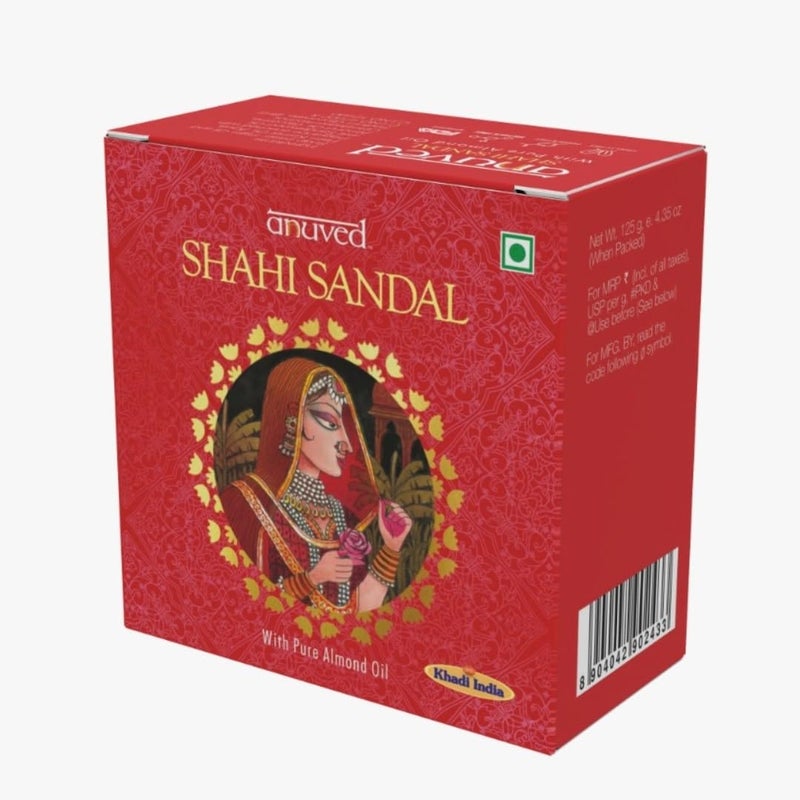 Anuved Shahi Sandal Soap Pack of 6 125g each Pure Sandalwood Oil Almond Oil Moisturizing Glowing Soothing Paraben Chemical Free Herbal Bath Soaps for Men Women - Image 2