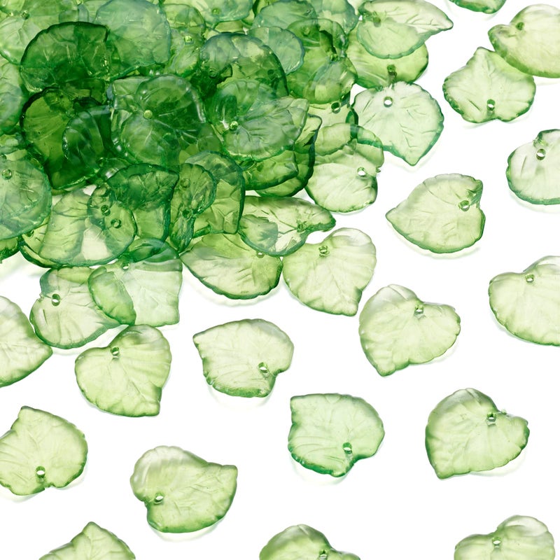Craftdady 100Pcs Transparent Green Acrylic Leaf Pendants 15x15mm Plastic Leaf Bead Charms with 1.5mm Hole for DIY Jewelry Craft Making - Image 1